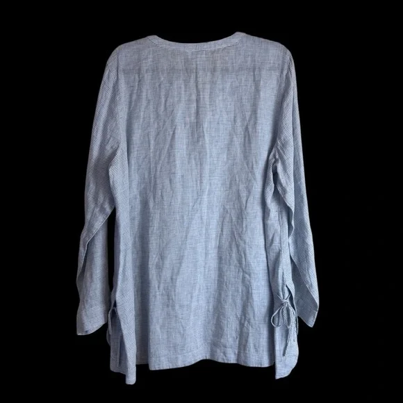 J Jill Love Linen Blue and White 100% Linen Side Tie Tunic Top  Sz. XL - Picture 5 of 11